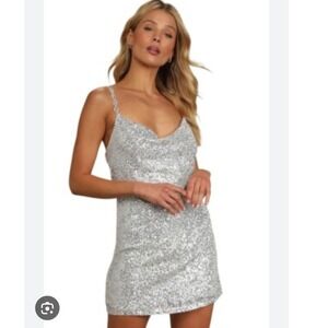 Lulus Silver Sequin Mini Dress Sleeveless Party‎ Cocktail Sparkly Women's Size M